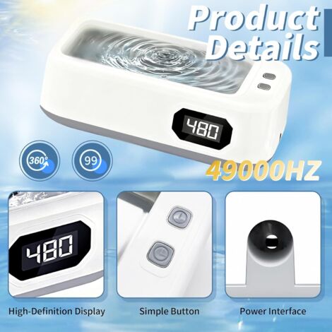 Pulitore a ultrasuoni, 640 ml, con 5 impostazioni di tempo (90/180/280/380/480S), pulitore a ultrasuoni adatto per occhiali, gioielli, orologi, dentiere, monete, ecc.