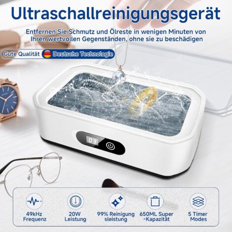 Pulitore a ultrasuoni, pulitore a ultrasuoni 49000HZ, pulitore a ultrasuoni professionale da 650 ml per gioielli e cura dentale con 5 modalità timer per occhiali, diamanti, orologi, dentiere, anelli e