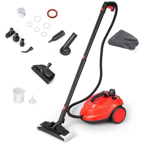 Pulitore a vapore multiuso da 2000 W con 15 accessori e manometri, scopa a vapore con ruote da 5 bar con serbatoio da 1,8 l, rosso