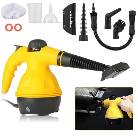 Pulitore a vapore portatile multifunzione da 1000 W, mini apparecchio per la pulizia, con 9 accessori per rimuovere macchie da tende, finestre, tappeti, sedili auto, divani, cucine e bagni.
