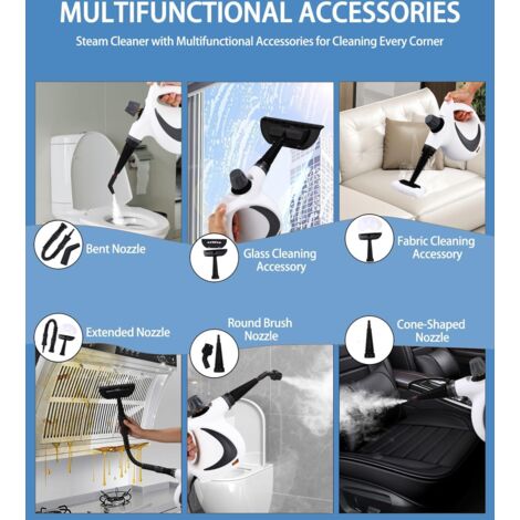 Pulitore a vapore portatile, pulitore a vapore portatile da 1050 W con 12 accessori, 3,2 bar, pulitore a vapore multiuso, per divani, tappeti, materassi, mobili, auto, cucina, bagno, pavimento, finest