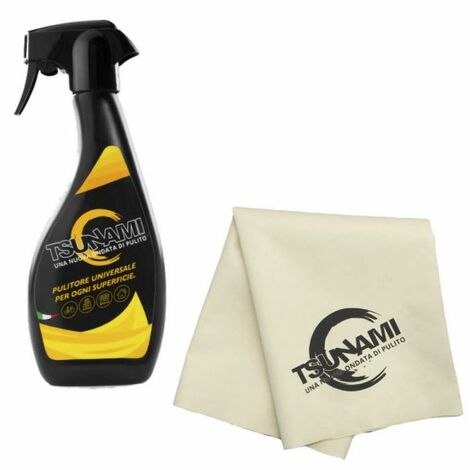 Pulitore detergente multiuso universale professionale Tsunami spray 500 ml. + panno in microfibra casa ufficio negozio