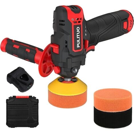 PULITUO 12V Cordless Car Buffer Polisher,0-2600/7800 RPM Variable Speed Cordless Car Polisher with 2 Polishing Pads & 5 Sandpapers, 2000mAh Battery & Fast Charger, Wireless Buffer Kit for Car Polish
