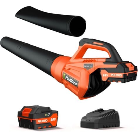 PULITUO 20V Cordless Leaf Blower with 4.0Ah Battery and Charger, 400 CFM/22500RPM Electric Leaf Blower with Long and Short Extension Nozzles, Lightweight Handheld for Garden Leaves, Yard Cleaning.