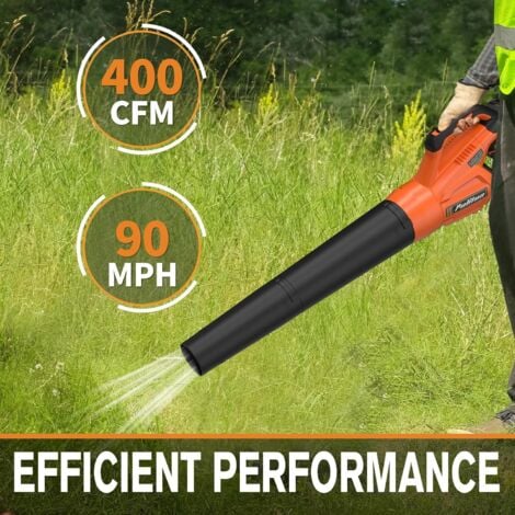 PULITUO 20V Cordless Leaf Blower with 4.0Ah Battery and Charger, 400 CFM/22500RPM Electric Leaf Blower with Long and Short Extension Nozzles, Lightweight Handheld for Garden Leaves, Yard Cleaning-oran
