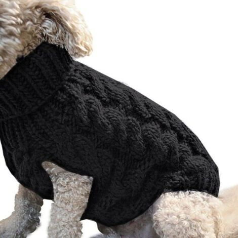 Pull à col montant pour chien, manteau crocheté épais et chaud pour l'hiver, adapté aux chiens de petite, moyenne et grande taille, aux chiots et aux chatons - M (noir)