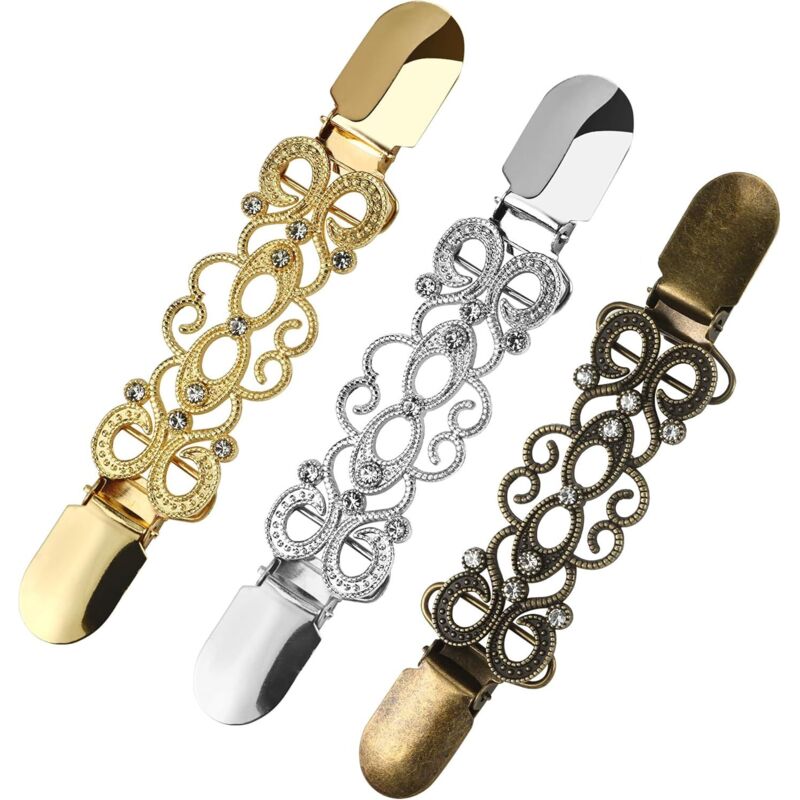 Pull Clips 4 pcs Alliage Sweater Shawl Clip Vintage Exquis et élégant Chandail Pince Cardigan Buckle Femme Châle Clips pour Femmes Filles Portant