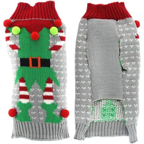Pull de Noël pour chien avec boule en peluche (Gris XS),
