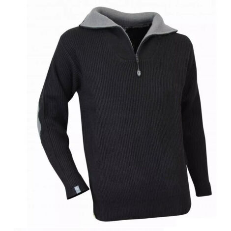 Pull de travail LMA 803170 CACAO col camionneur taille 5 noir coudières coloris contrastants