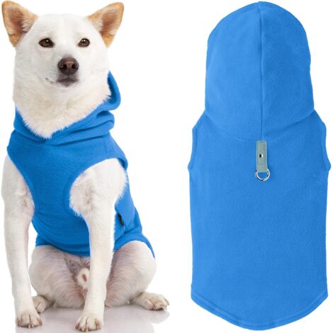 Pull d'hiver à capuche pour petit chien (M, bleu)