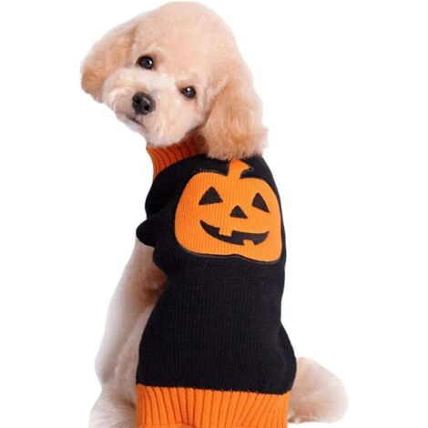 Pull d'hiver pour chien citrouille en tricot (M, orange)