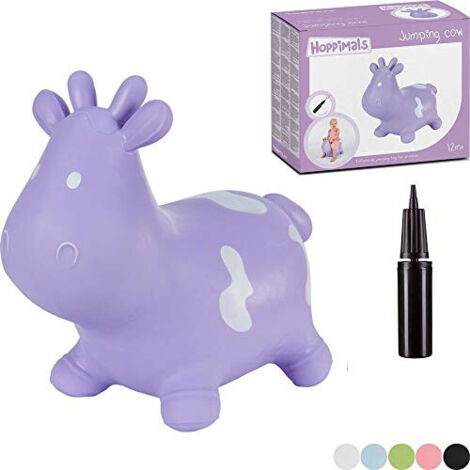 Pull en caoutchouc Hoppimals pour enfants avec pompe, motif vache violette
