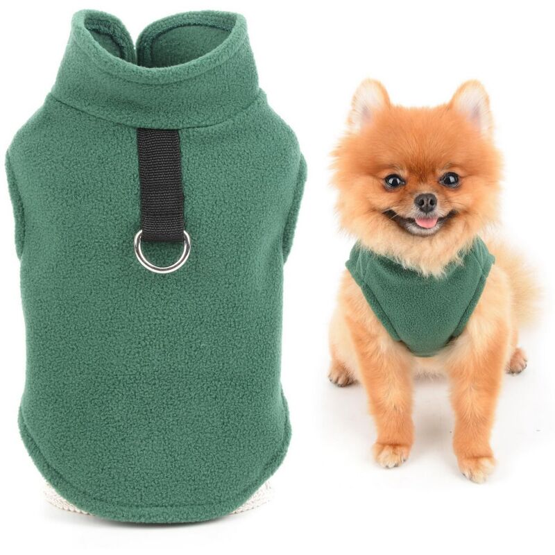 Pull en polaire de couleur unie avec anneau de laisse pour petits chiens, chats, garçons et filles, Yorkshire, Chihuahua, chaton, vêtements d'automne