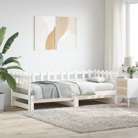 Pull-out Day Bed without Mattress White 2x(90x200) cm Solid Wood vidaXL