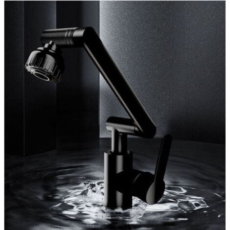 Pull-out kitchen faucet, 1080° flexible swivel kitchen faucet, stainless steel window, 2 spray patterns, solid black