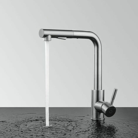 Pull Out Kitchen Faucet, 360° Swivel Kitchen Mixer Taps with 2 Types of Effect on One Button, Ceramic Valve, Anti-scratch & Corrosion Resistant, Chrome - Chrome
