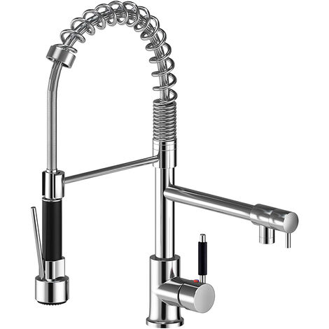 main image of "Pull Out Kitchen Sink Mixer Tap, 2 in 1 Copper Kitchen Faucet & 360° Rotate Stainless Steel Pull Down Sprayer, 2 Water Outlet Modes (Chrome)"
