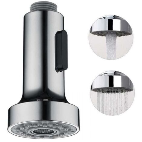 Pull-out sink sprayer with stop button, brushed, 2 nozzles, kitchen sink, faucet, silver, YMYNY