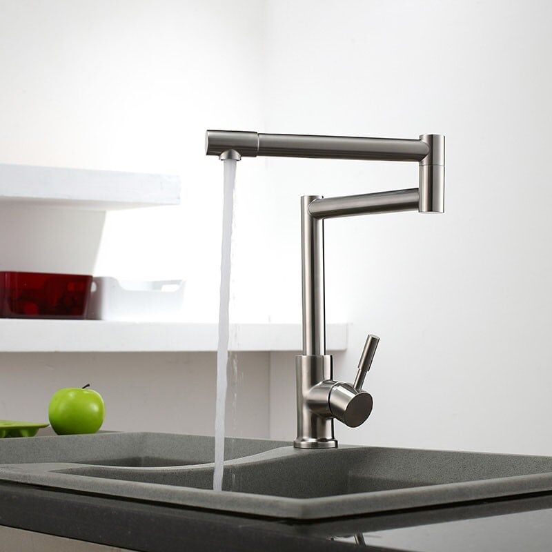 Pull-out swivel spout kitchen faucet in brushed nickel and stainless steel