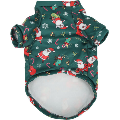Pull pour animaux de compagnie, vêtements respirants, vert, père noël, Adorable, impression de dessin animé, chien chaud, noël pour petits animaux.