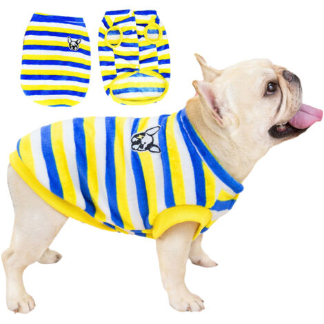 Pull pour chien, vêtement polaire en laine, sweat-shirt chaud d'hiver, pyjama fleuri, pull polaire (bleu + jaune)