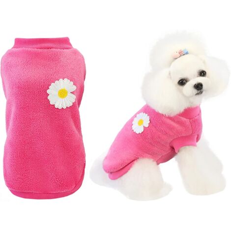 Pull pour chien Vêtements pour chien Pull en laine polaire pour chien Pull d'hiver chaud à fleurs Sweat-shirt en polaire Pyjama pour petits chiens Chiens et chats de taille moyenne rose rouge