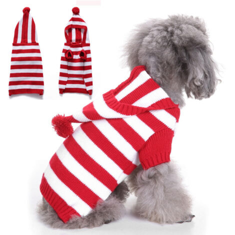 Pull rayé pour chien et chat avec capuche pour Noël, vêtements d'hiver pour animaux de compagnie, tenues de Noël pour chiots