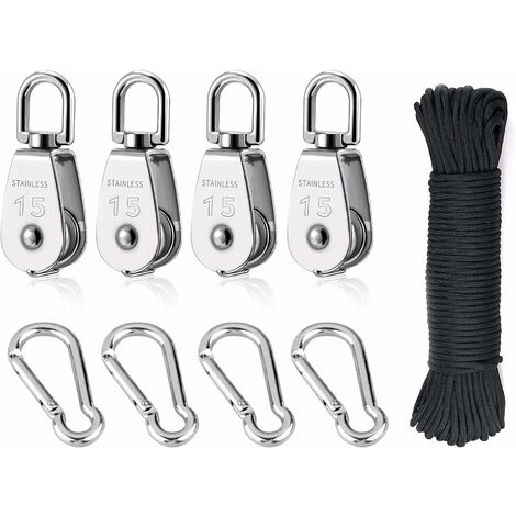 Stainless Steel Wire Rope Crane Pulley Block M20 Lifting Crane Swivel Hook  Single Pulley Block Hanging Wire Towing Wheel 6Pcs 