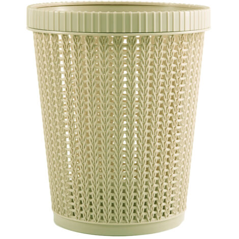 Pulling Bag Trash Can Imitation Rattan Round Plastic Garbage Bin Home Coverless Trash Storage Basket Green L