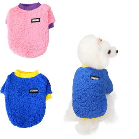 Pulls pour petits chiens, 2 pièces, vêtements polaires, pulls chauds d'hiver pour chiots, vêtements pour chats (bleu + rose)