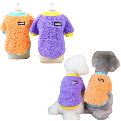 Pulls pour petits chiens, 2 pièces, vêtements polaires, pulls chauds d'hiver pour chiots, vêtements pour chats (orange + violet)