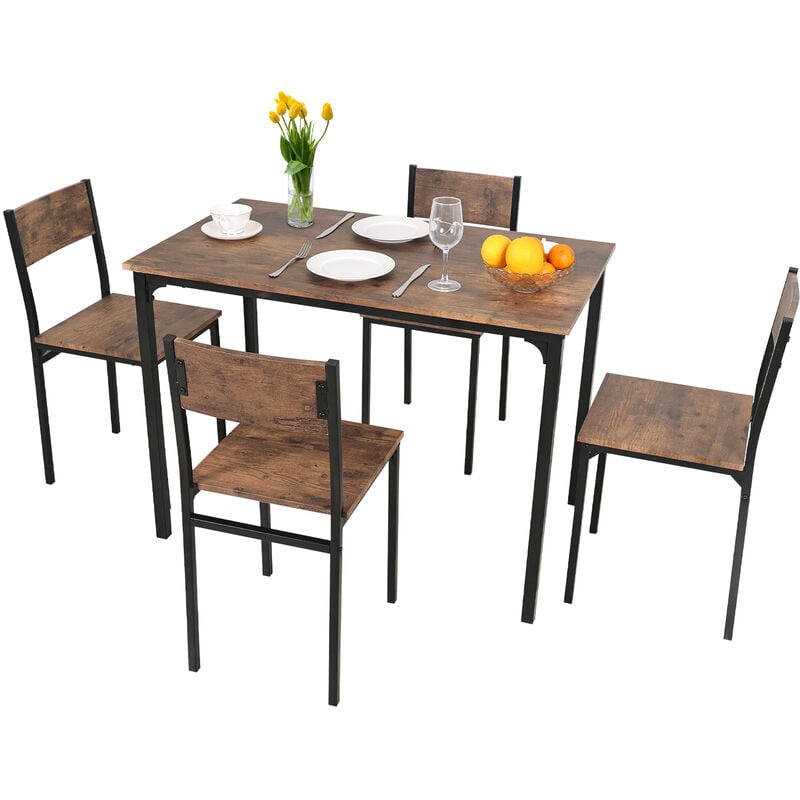 Ensemble Table et 4 Chaises, Set de Salle à Manger mdf, pour Cuisine, Petit Espace, Appartement, Jardin, Studio, Salon - Brun - Puluomis