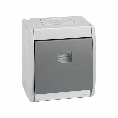 Pulsador gris 10ax 250v con luminoso IP55 Simon 44 Aqua 4490160-035