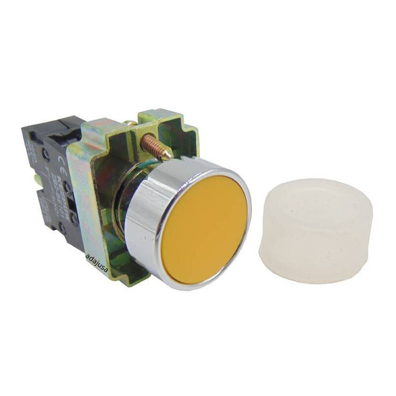 

Pulsador metálico goma amarillo contacto abierto (NA) completo