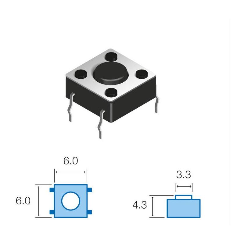 

Pulsador Tacto 6x6mm 4,3mm Altura Total Tecla Blanca