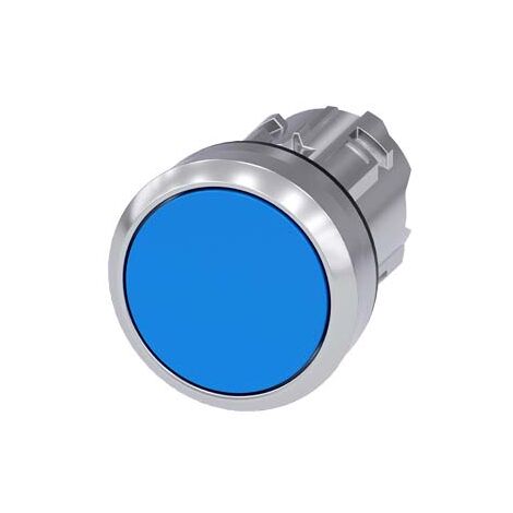 Pulsante, 22 mm, tondo, in metallo, lucido, blu, pulsante, tipo contatto momentaneo piatto