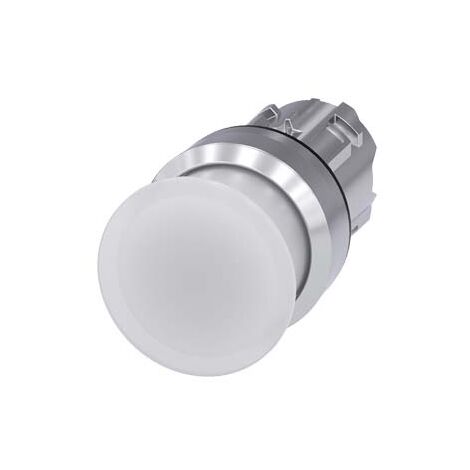 Pulsante a fungo luminoso, 22 mm, tondo, in metallo, lucido, bianco, 30 mm, tipo contatto momentaneo