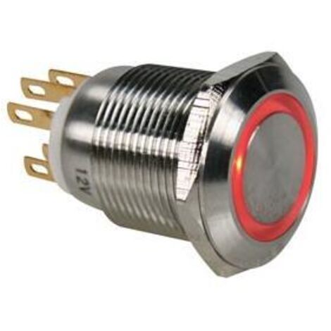 Pulsante in acciaio inox - spdt 1na 1nc - anello rosso - 19 mm