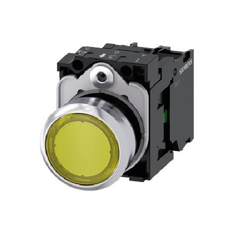 Pulsante Luminoso, 22 Mm, Rotondo, In Metallo, Lucido, Giallo, Pulsante, Piatto, Ad Impulso, Con Supporto, 1 No, Modulo Led Con Led Integrato 24 V Ac/Dc, Morsetto A Vite