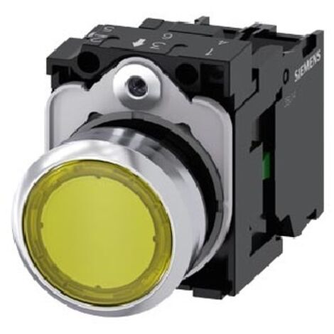 Pulsante Luminoso, 22 Mm, Rotondo, In Metallo, Lucido, Giallo, Pulsante, Piatto, Ad Impulso, Con Supporto, 1 No, Modulo Led Con Led Integrato 24 V Ac/Dc, Morsetto A Vite