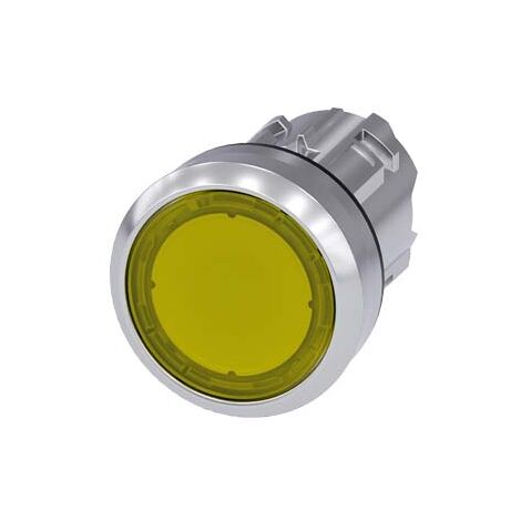Pulsante Luminoso, 22 mm, tondo, in metallo, lucido, giallo, a pulsante, piatto, a contatto momentaneo