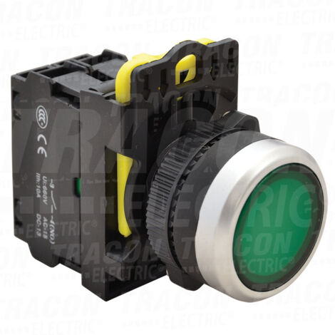 Pulsante luminoso, verde 1xNO, 5A/230V IP65, LED