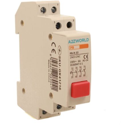 Pulsante Modulare Con Spia Luce Led Rosso 1M 2NO+2NC 6A AC 230V IP20 IEC60947-5-1 PB