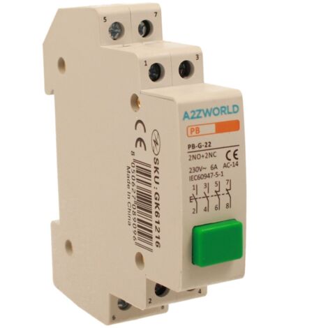 Pulsante Modulare Con Spia Luce Led Verde 1M 2NO+2NC 6A AC 230V IP20 IEC60947-5-1 PB