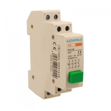 Pulsante Modulare Con Spia Luce Led Verde 1M 4NO 16A AC 230V IP20 IEC60947-5-1 PB