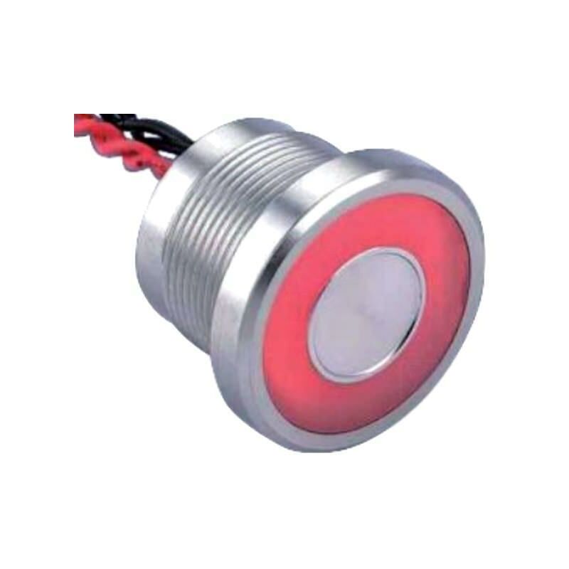 Image of Pulsante piezoelettrico a pulsante aperto a riposo illuminato rosso 12vdc. Connessione max. 0,2a/24vac/dc Ip68 Ps225p10y01r12l