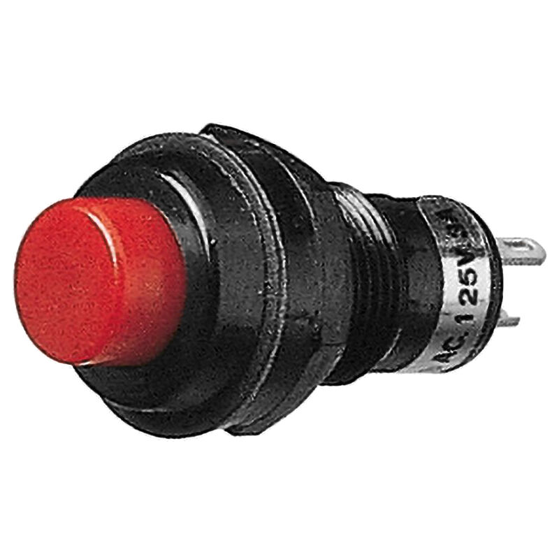 Image of Pulsante unipolare con tasto rosso con contatto normalmente aperto, foro di montaggio Ø10mm - 250V 1A