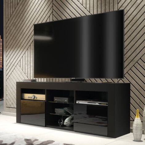 Pulse TV Unit 145cm - Black with Gloss Doors & LED