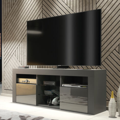 Pulse TV Unit 145cm - Dark Grey with Gloss Doors