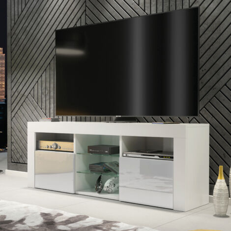 Pulse TV Unit - White with Grey Gloss Doors - 145cm